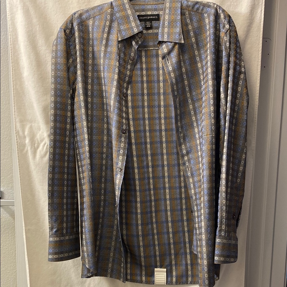 Jhane Barnes Men’s Blue Transpose Patterned Multi-Colored Button-Down Shirt - Picture 2 of 16